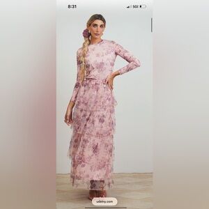 Lavender Floral Long Sleeve Mesh Top